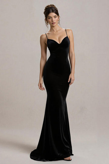Black Spaghetti Straps Mermaid Formal Dress